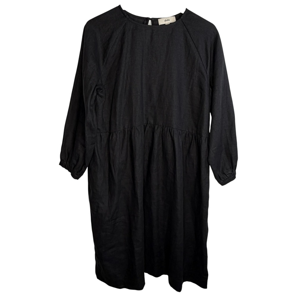 Sauths Black Linen Smock Dress Womens Size M Raglan Long Sleeve Midi Capri - Picture 4 of 13